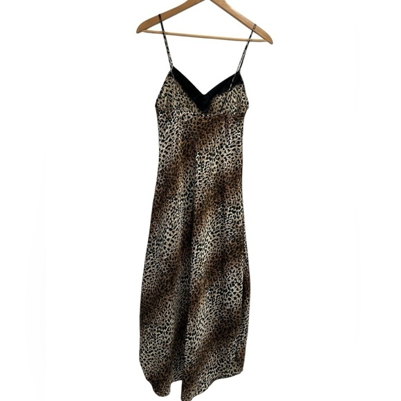 Vintage Cinema Etoile Cheetah Print Slinky Satiny Midi Nightgown Slip Dress - S - Picture 2 of 6